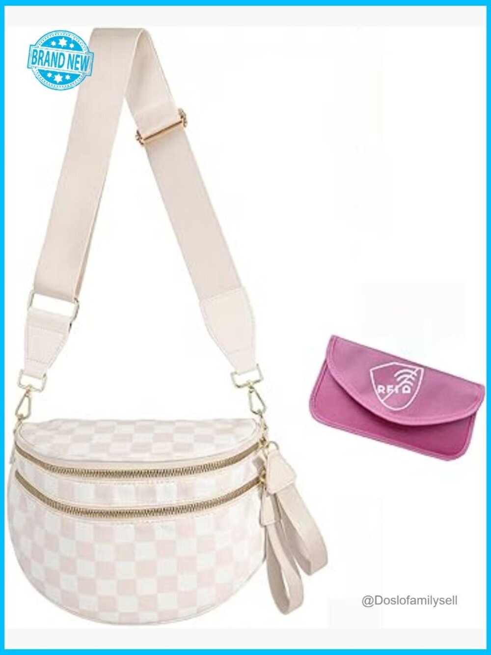 Nylon Checkered Crossbody Bag with RFID Wallet 2-in-1 Sling Purse